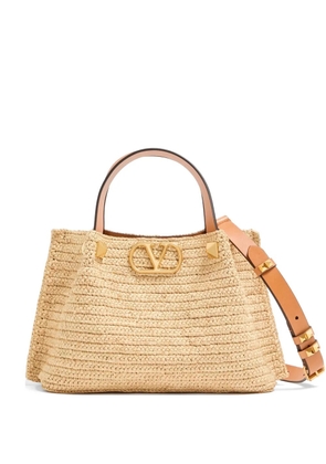 Valentino Garavani small raffia shopping bag - Neutrals