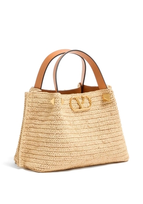 Valentino Garavani small raffia shopping bag - Neutrals