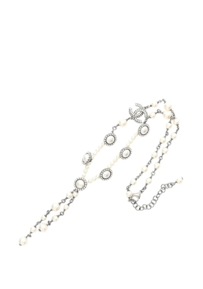 CHANEL Pre-Owned 2016 CC Stainless Steel Faux Pearl and Rhinestone Station Necklace costume necklace - White