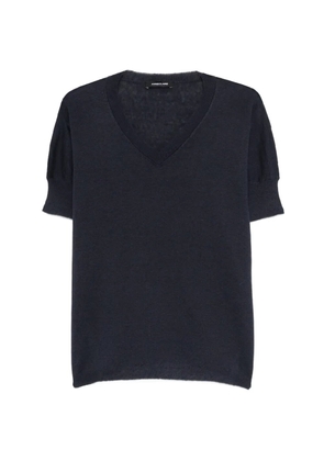 anne claire V-neck puff-sleeve knitwear - Blue