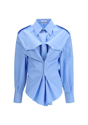 Alexander McQueen gathered shoulder-tab shirt - Blue
