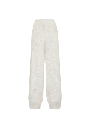 Brunello Cucinelli linen and cotton dazzling water lillies knit track trousers - White