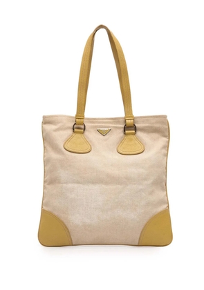 Prada Pre-Owned 2013-2026 Vitello Trimmed Canvas Canapa tote bag - Yellow