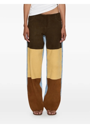 Christopher Esber suede-panelled denim trousers - Brown