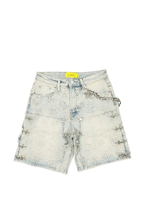 GUAPI star-embossed chain denim shorts - Blue