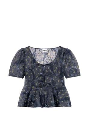 GANNI bow ruffled blouse - Grey