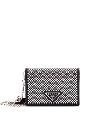 Prada Pre-Owned Flap Card Holder with Chain Satin with Crystals crossbody bag - Black