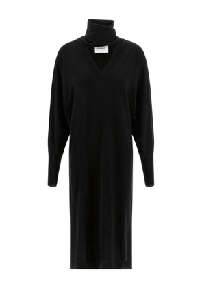 Nude turtleneck scarf midi dress - Black