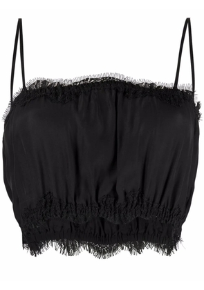 Gold Hawk lace-trim silk crop top - Black