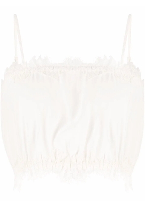 Gold Hawk lace-trim silk crop top - White