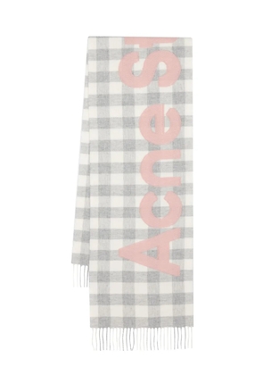 Acne Studios logo-patch checked wool scarf - Grey