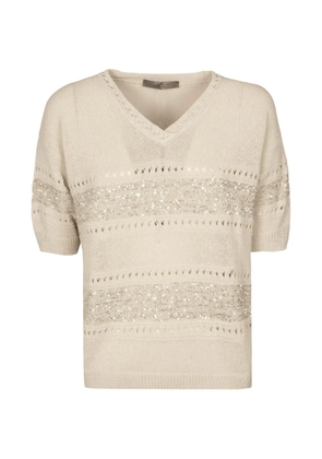 D.Exterior sequin V-neck sweater - Neutrals