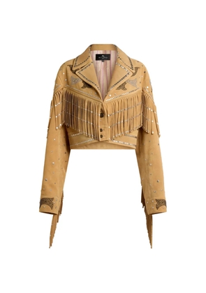 ETRO studded fringed leather jacket - Neutrals