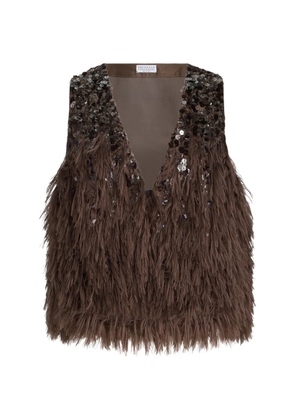 Brunello Cucinelli sequin fringed vest - Brown