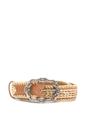 Ermanno Scervino flower buckle woven belt - Brown