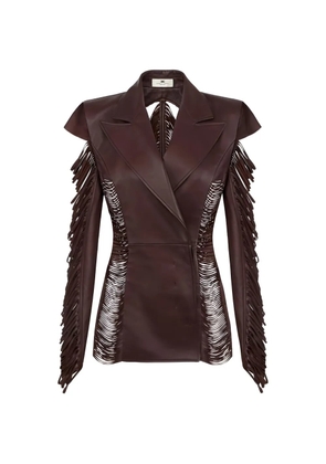 Elisabetta Franchi double-breasted fringed leather jacket - Brown