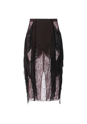Elisabetta Franchi floral-lace fringed midi skirt - Brown