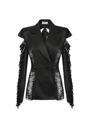 Elisabetta Franchi double-breasted fringed leather jacket - Black