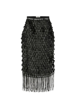 Elisabetta Franchi 3D embroideries fringed midi skirt - Black