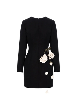 Cristina Savulescu rose-appliqué long-sleeves mini dress - Black