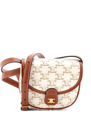 Celine Pre-Owned Besace Flap Bag Triomphe Coated Canvas Mini crossbody bag - White