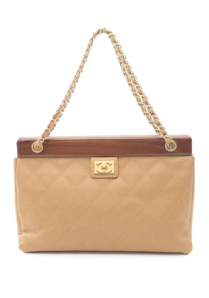 CHANEL Pre-Owned 2003-2004 CC Quilted Caviar Wooden Bar shoulder bag - Brown