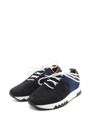 Hermès Pre-Owned 2010s knit fabric suede sneakers - Black