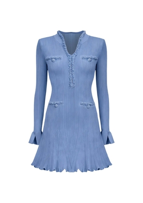 Self-Portrait pearl trim mini knit dress - Blue