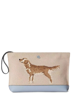 Lauren Ralph Lauren large dog-embroidery make up bag - Neutrals