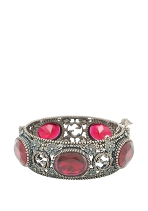 Gucci Pre-Owned 2000-2015 Sterling Silver and Stone Interlocking G Flower Hinged Bangle bracelet - Red