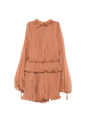M.Marquise Diana ruffled pleated mini dress - Brown