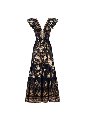 Camilla maxi Flamenco Folklore ruffled floral-pattern dress - Blue