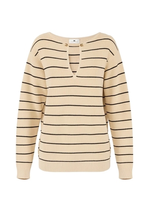 Elisabetta Franchi striped v-cut knit pullover - Neutrals