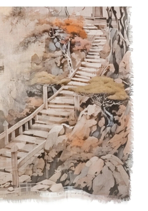 D'aniello frayed-edges printed scarf - Neutrals