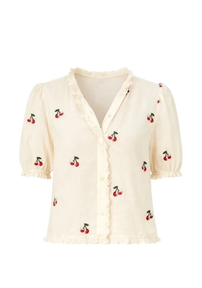 TWINSET ruffled cherry embroidery shirt - Neutrals