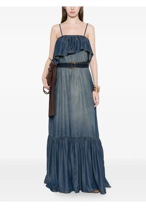 PINKO ruffled belted denim maxi dress - Blue