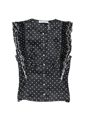 Self-Portrait ruffled polka-dot top - Black