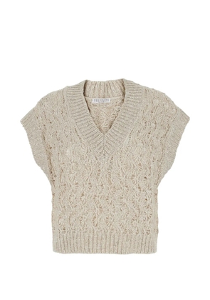 Brunello Cucinelli sequin-embellished V-neck vest - Neutrals