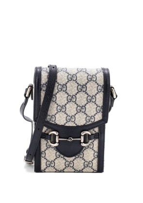 Gucci Pre-Owned Horsebit 1955 GG Coated Canvas with Leather Mini crossbody bag - Blue