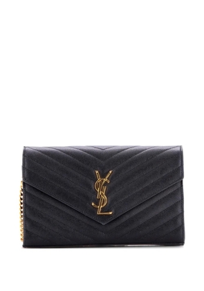 Saint Laurent Pre-Owned Classic Monogram Wallet on Chain Matelasse Chevron Leather Medium crossbody bag - Black
