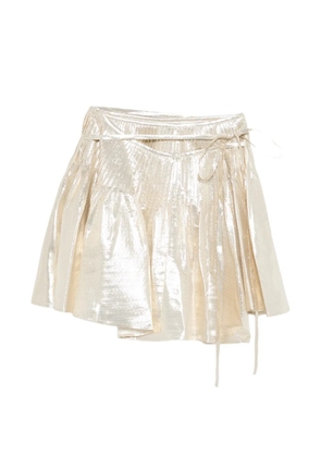 Self-Portrait tie-waist mini pleated skirt - Gold