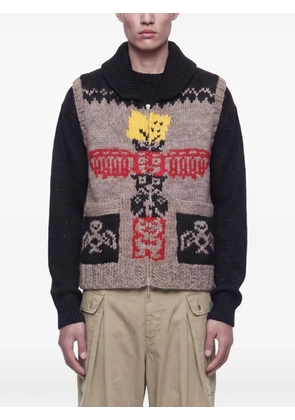 KAPITAL knit totem pole zip vest - Brown