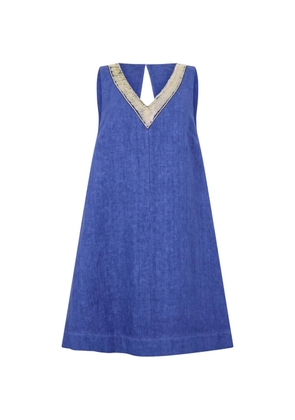 120% Lino V-neck midi dress - Blue