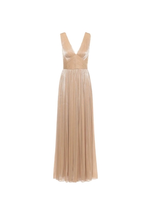 Costarellos pleated V-neck gown - Neutrals