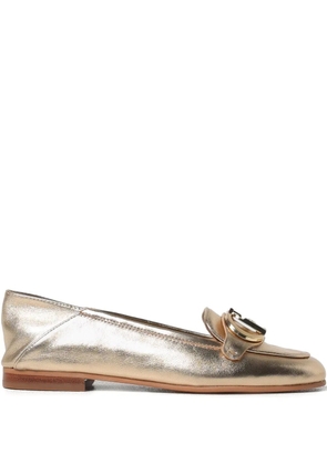 LIU JO logo-plaque leather loafers - Gold