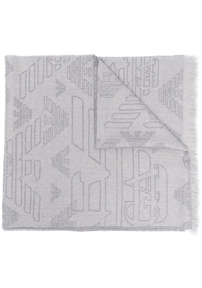 Emporio Armani embroidered frayed-edge wool scarf - Grey