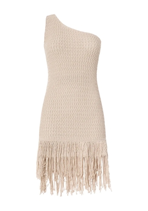 PINKO one-shoulder fringed-hem mini dress - Neutrals