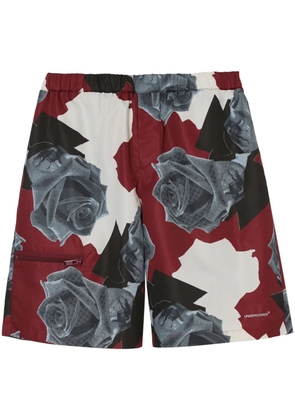 Undercover rose-print tafetta shorts - Red