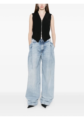 Sportmax Salbatro button-embellished pleated denim trousers - Blue