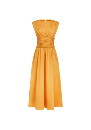Toccin Evangeline strong-shoulder ruched midi cotton dress - Yellow